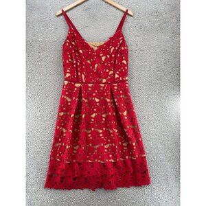 City Chic Dress Womens Extra Small So Fancy Red Fit & Flare Crochet Lace Overlay